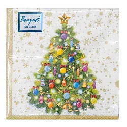 Салфетки БУКЕТ Де люкс Новогодняя ель на белом  24*24см 3сл 25л
