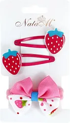 Аксессуары для волос НАТАМ Клубника заколки 2шт резинка с бантом арт.BV18045A