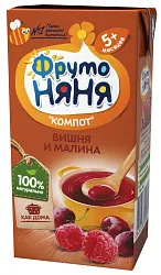Компот ФРУТОНЯНЯ вишня и малина 0.2л