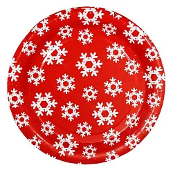 Тарелки СФЕРА красная со снежинками бумажная 17см 6шт арт.2-0060