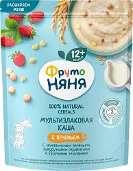 Каша ФРУТОНЯНЯ мультизлаковая земляничное печенье кукурузные сердечки молочная 200г