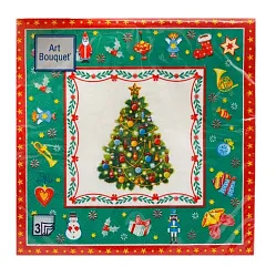 Салфетки АРТ БУКЕТ Новогодняя сказка на зеленом 33*33см 3сл 20шт