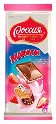 Шоколад РОССИЯ Максибон молочный с начинкой клубника с печеньем 80г