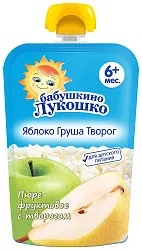 Пюре БАБУШКИНО ЛУКОШКО яблоко груша творог бзмж м/у 90г