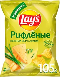 Чипсы ЛЕЙС рифленые нежный сыр с луком 105г