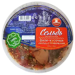 Сельдь МОРЕВОДЪ филе-кусочки с грибочками 150г