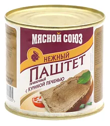 Паштет МЯСНОЙ СОЮЗ нежный из куриной печени ж/б 240г