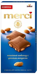 Шоколад МЕРСИ молочный с цельным миндалем 100г