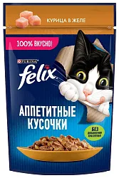 Корм для кошек ФЕЛИКС Аппетитные кусочки с курицей в желе 75г