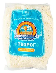 Творог ДЕРЕВЕНСКОЕ МОЛОЧКО обезжиренный бзмж 0% пакет 500г