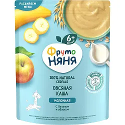 Каша ФРУТОНЯНЯ овсяная банан яблоко молочная бзмж п/пак 200г