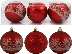 Набор елочных шаров ТАМ-ТАМ Новогодние узоры красные Д8см 3шт арт.SY2022DG-413